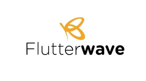 Flutterwave logo featuring a stylized yellow butterfly icon followed by the brand name "Flutterwave" in black text with "wave" in bold font.